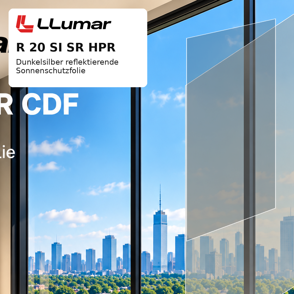 LLumar R 20 SI SR HPR – dunkelsilberne reflektierende Sonnenschutzfolie für Fenster