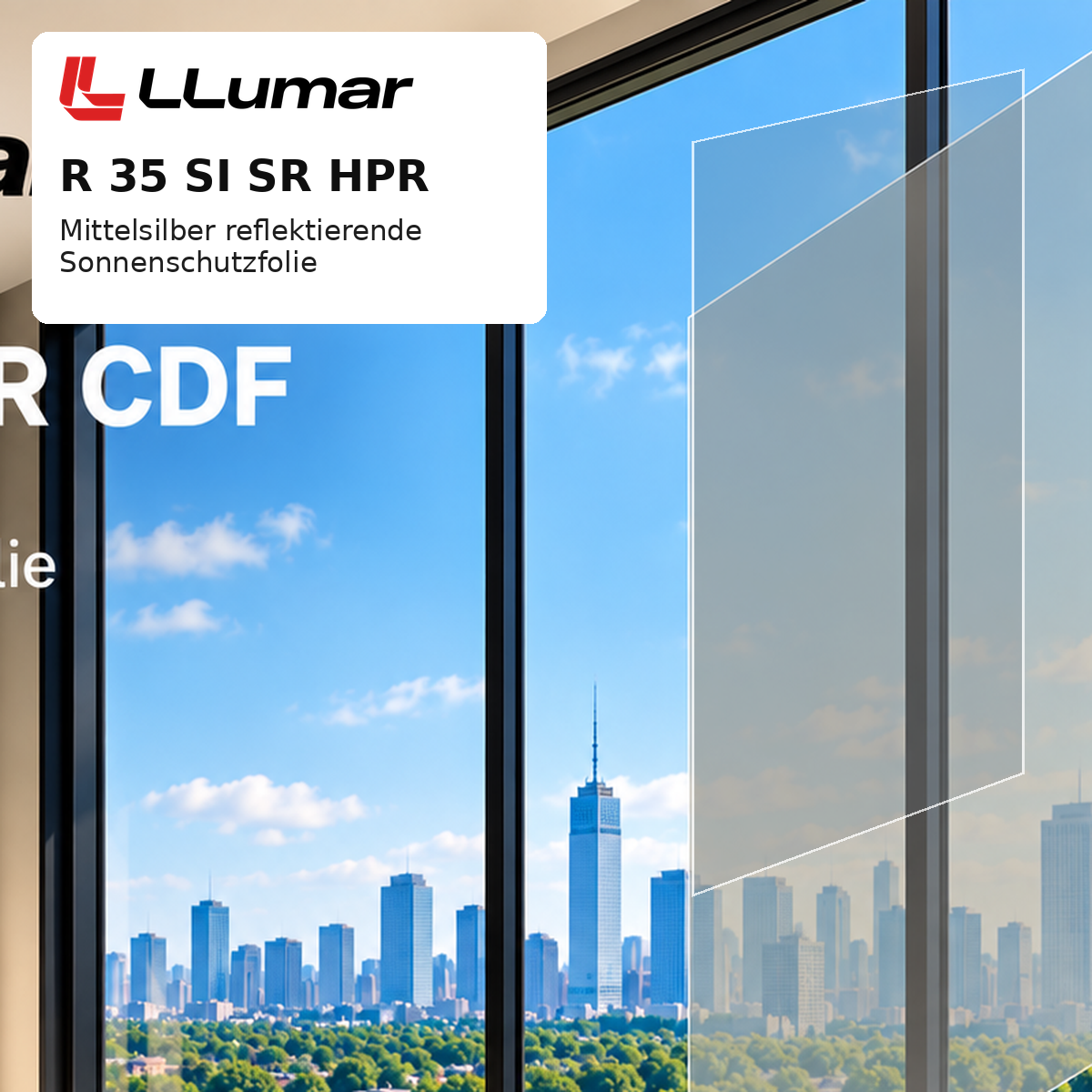 LLumar R 35 SI SR HPR – mittelsilberne reflektierende Sonnenschutzfolie für Fenster