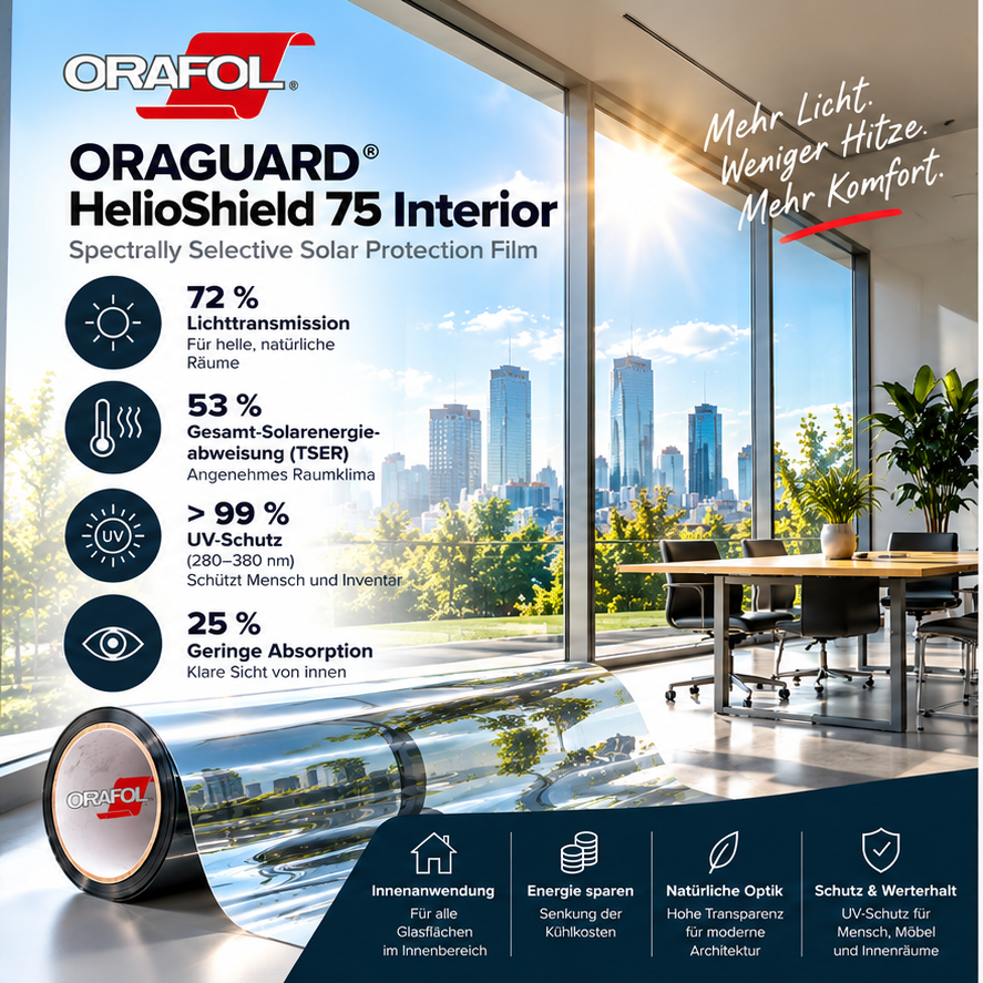 ORAGUARD HelioShield 75 Interior – Sonnenschutzfolie für Innenverlegung