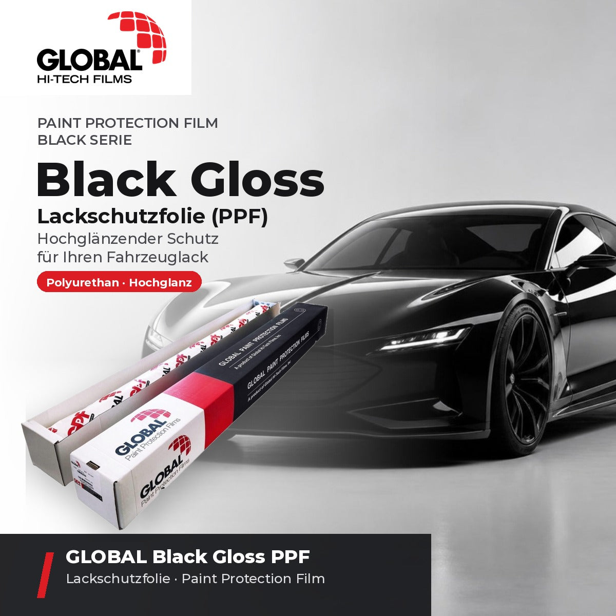 GLOBAL Black Gloss PPF – hochglänzende Lackschutzfolie mit Originalkarton