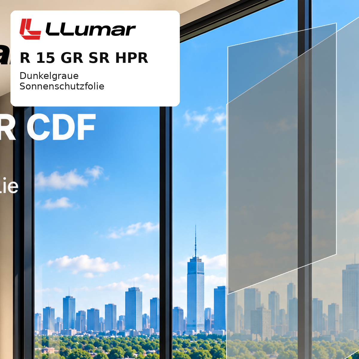 LLumar R 15 GR SR HPR – dunkelgraue reflektierende Sonnenschutzfolie für Fenster