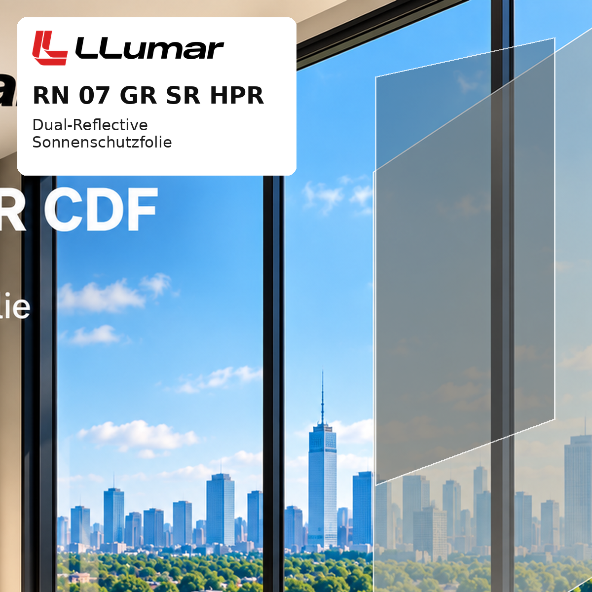 LLumar RN 07 GR SR HPR – dunkelgraue dual-reflektierende Sonnenschutzfolie für Fenster