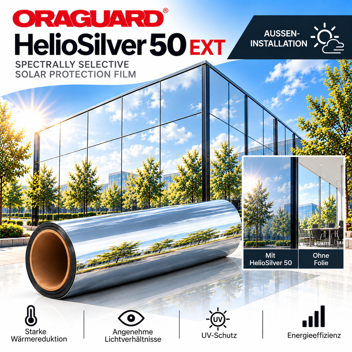ORAGUARD HelioSilver 20 INT – reflektierende Sonnenschutzfolie innen